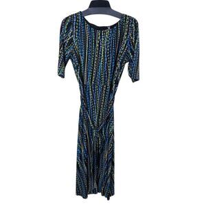 Kasper Geometric Print Midi Dress‎ Blue Green Black Pattern Work Office Size 8